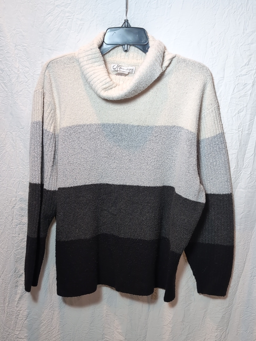 Dress Barn Striped Cowl Neck Sweater in Cream, Gray & Black